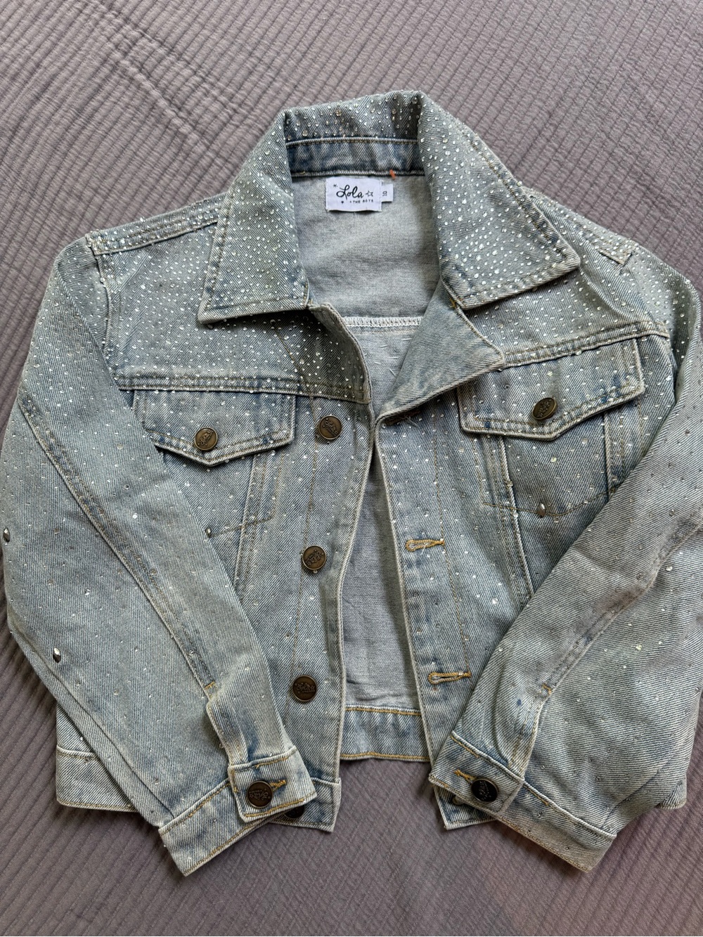 lola + the boys  Light Blue Denim Jacket with Silver Rhinestones
